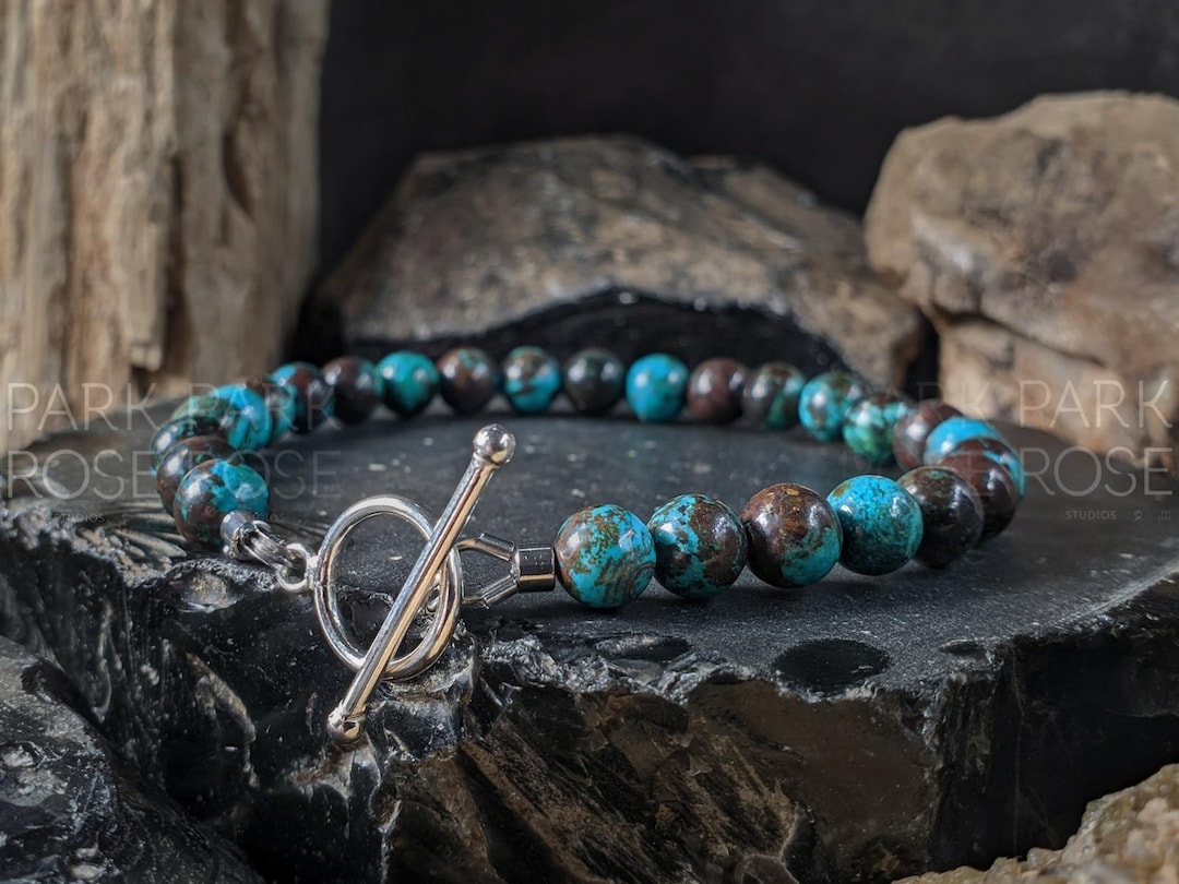 6mm Peru Brown Chrysocolla Turquoise Bracelet Featuring 925