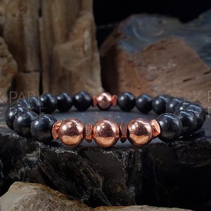 Shungite & Pure Coated Copper Bracelet (8mm) | Root Chakra | Real Copper Bracelet, Copper Jewelry, Shungite Jewelry