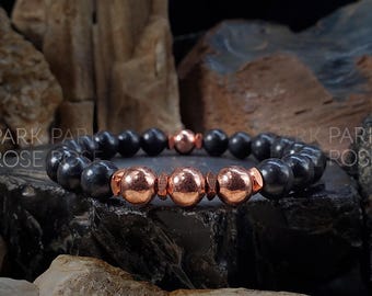 Shungite & Pure Coated Copper Bracelet (8mm) | Root Chakra | Real Copper Bracelet, Copper Jewelry, Shungite Jewelry