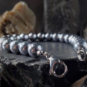 Gibeon Meteorite Bracelet: 8mm Iron Nickel Beads, Handmade Jewelry