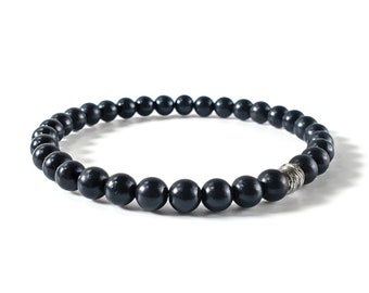 Bracelet minimaliste de protection en shungite et espaceur tissé en or 18 carats ou en argent (6 mm) Protection EMF 5G