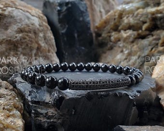 AAA Black Tourmaline & Zirconia Bar Bracelet (6mm) | Hypoallergenic Jewelry