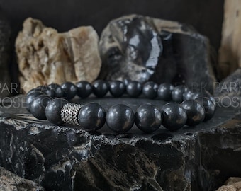 Petrovsky Shungite Stretch Bracelet with Stainless Steel Accents (6/8mm)