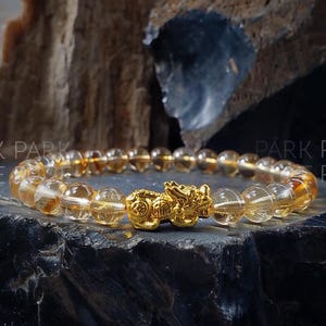 Bracelet Pixiu en plaqué or 24 carats avec citrine du Brésil non chauffée AAA, bijoux Feng Shui