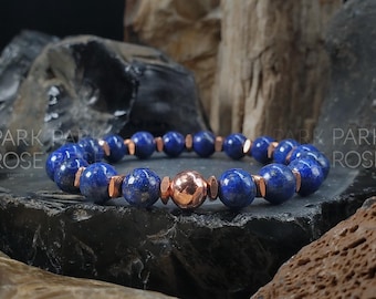 7A Grade Lapis Lazuli & Pure Coated Copper Bracelet (8mm) | Genuine Lapis Bracelet, Copper and Lapis, Real Copper Bracelet