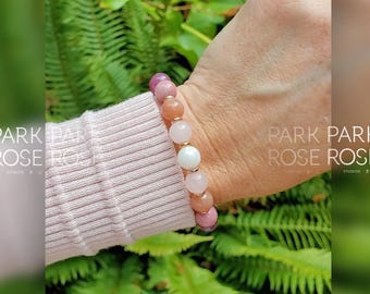 Moonstone, Rose Quartz, Sunstone, Rhodonite, Lepidolite, 24k Rose Gold (8mm) IVF Gift | Gifts for Her | Pregnancy Gift | Stacking Bracelets