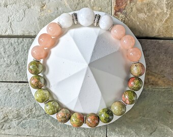 Unakite, Moonstone, Sunstone - Fertility, Positive Pregnancy, Childbirth Bracelet - Push Present, IVF Gift (8mm)