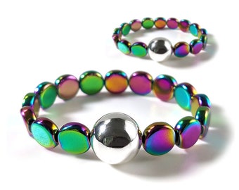 P6 Pressure Bands Rainbow Hematite Anti-Nausea Bracelets (Set of 2)