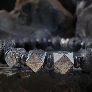 Certified Gibeon Meteorite Bracelet: Black Lava Diffuser Jewelry (10mm)
