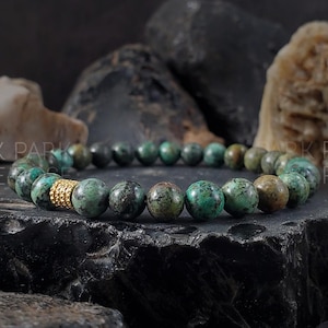 AAAAA Natural African Turquoise Bracelet (6mm, 8mm or 10mm) | Turquoise Bracelets, Turquoise Jewelry, Hypoallergenic Jewelry
