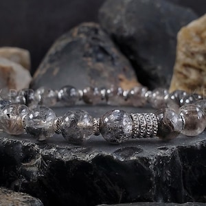 8mm Herkimer Diamond Energy Quartz Bracelet | 24k Gold or Silver Accents | Herkimer Diamond Bracelet, Herkimer Quartz Jewelry