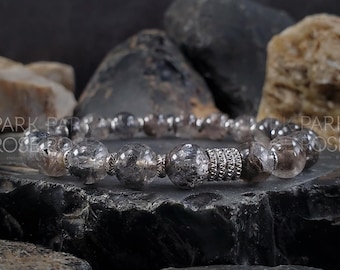 Herkimer Diamond Quartz Bracelet: 24k Gold/Silver Accents (8mm)