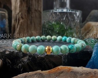 AAAAA Peruvian Turquoise Bracelet: 24K Gold Cat Eye Bead, Handmade Gemstone Jewelry