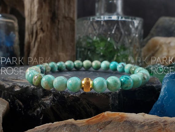 AAAAA Peruvian Turquoise Bracelet: 24K Gold Cat Eye Bead, Handmade Gemstone Jewelry