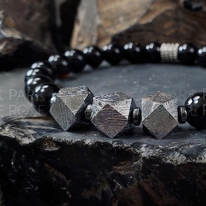 Gibeon Meteorite Bracelet: Black Tourmaline & Hematite - Handmade