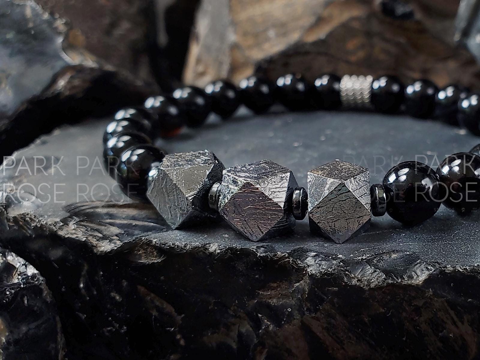Certified Gibeon Iron Nickel Meteorite Bracelet Featuring Certified Gibeon Iron Nickel Meteorite Bracelet Featuring