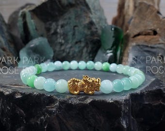 Rare AAAA Burma Jadeite & 24K Gold Plated Pixiu Bracelet (6mm) | Piyao Bracelets | Piyao Jewelry | Unique Gemstone Jewelry