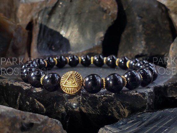 Evil Eye Bracelet, Stainless Steel Black Tourmaline (8mm), Evil