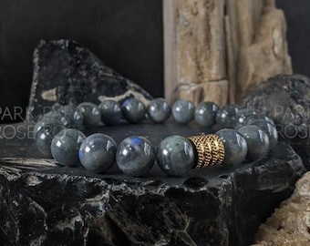 Untreated Argentinian Blue Flash Labradorite Stretch Bracelet: 6mm, 8mm or 10mm