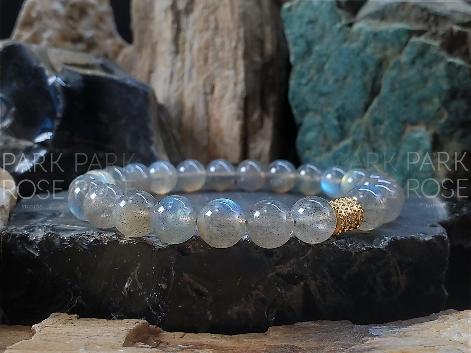 Madagascar Flash Labradorite Bracelet (8mm) - Gold or Silver Stainless Steel Accent