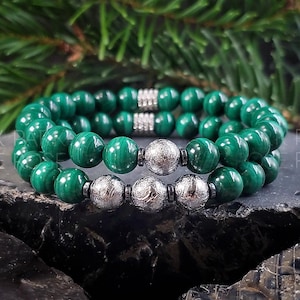 Gibeon Meteorite Bracelet: AAAAA Congo Malachite, Hematite Beads