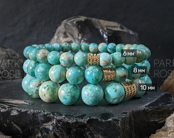 AAA Echte Natuurlijke Onbehandelde Peruaanse Turkoois Rekbare Armband (6 mm/8 mm/10 mm)