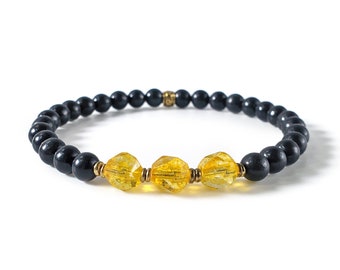 Authentic Shungite & AAA Faceted Citrine Crystal Bracelet, Protection, Manifestation (6mm) Stacking Jewelry