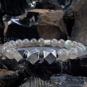 Gibeon Meteorite Bracelet: Argentina Labradorite & Hematite Beaded Jewelry