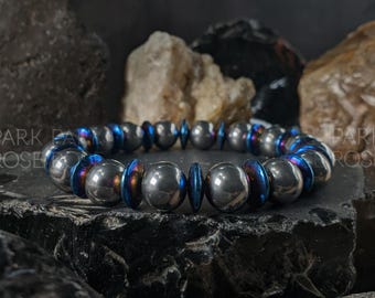 10 mm blauwe hematiet titanium armband: graad 2 titanium sieraden