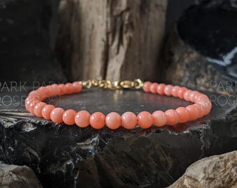 Dainty Pink Coral Bracelet: Gold or Silver Stainless Steel Clasp, Hypoallergenic Jewelry (4mm)
