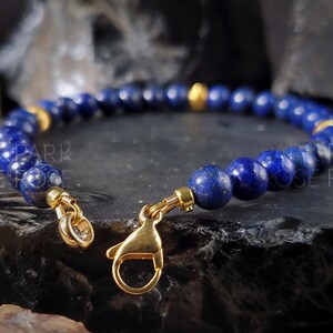 Lapis Lazuli Bracelet with 24K Solid Gold Cat Eye Beads (6mm) image 6
