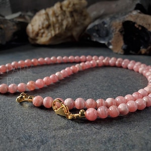 Dainty AAA 5mm Natural Argentinian Rhodochrosite Necklace | Rhodochrosite Jewelry, Dainty Gemstone Necklace