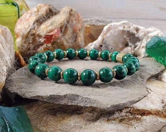 AAAAA Congo Malachite Bracelet: Stainless Steel Accents, Natural Crystal