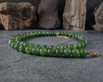 Colar de jade siberiano russo natural AAA sem tratamento (8 mm)