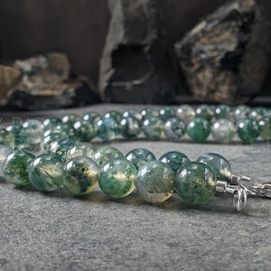 10mm AAA+ Moss Agate Gemstone Necklace | Chunky Gemstone Necklace, 10mm Gemstone Necklace, Moss Agate Jewelry