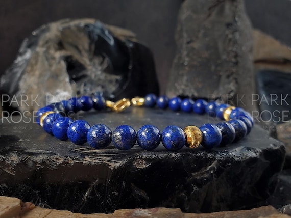 Lapis Lazuli Bracelet with 24K Solid Gold Cat Eye Beads (6mm)