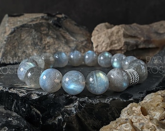 Madagascar Flash Labradorite Bracelet - Gold or Silver Stainless Steel Accent (8/10mm)