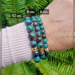 AAA Peru Dark Brown Chrysocolla Turquoise Gemstone Bracelet (6mm, 8mm or 10mm) | Turquoise Jewelry, Chrysocolla Jewelry