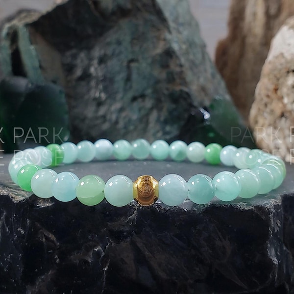 Pulsera de jadeíta de Birmania AAAA: Cuenta de ojo de gato de oro de 24 quilates