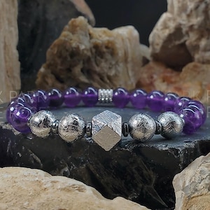 Gibeon Meteorite Bracelet: AAAA Amethyst & Hematite Beaded Jewelry