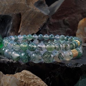 Handmade AAA Moss Agate Bracelet: Gemstone Stacking Jewelry
