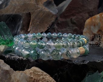High Quality AAA+ Moss Agate Bracelet (6mm or 8mm) | Stacking Jewelry | Moss Agate Jewelry | Moss Agate Crystal Gemstone Bracelet