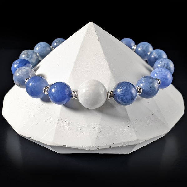 Angelite "The Stone of Guardian Angels" and Moonstone Bracelet - Calming, Soothing, Uplifting (8mm)