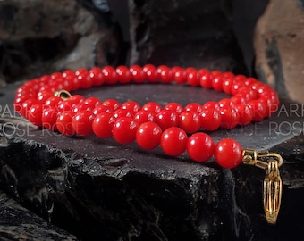 AAA Red Coral Necklace: Gold or Silver Stainless Steel Clasp, April Birthstone