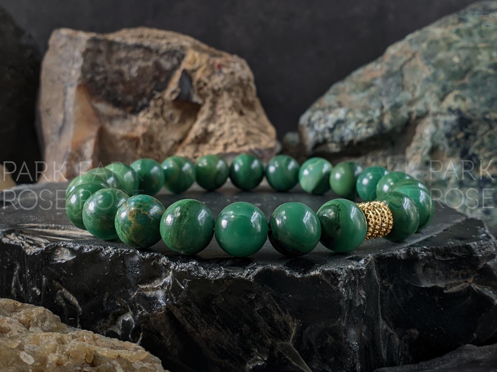 Untreated West African Green Jade Stretch Bracelet, Feng Shui