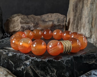 Carnelian Stretch Bracelet, 10mm Deep Red Gemstones & Stainless  display picture 1