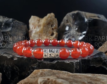 Red Carnelian Gemstone Bracelet with 925 Sterling Silver Buddhism Prayer Bead (8mm)