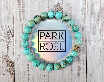 AAAAA Grade Peruvian Turquoise Bracelet (6mm or 8mm) | December Birthstone Bracelet, Real Turquoise Jewelry