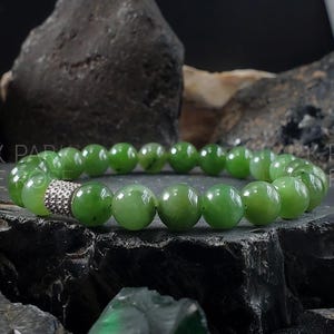 AAAA Nephrite Green Jade Bracelet (6mm or 8mm) | Canadian Jade Bracelet, Nephrite Jade Jewelry, Canadian Jade Jewelry, Real Jade