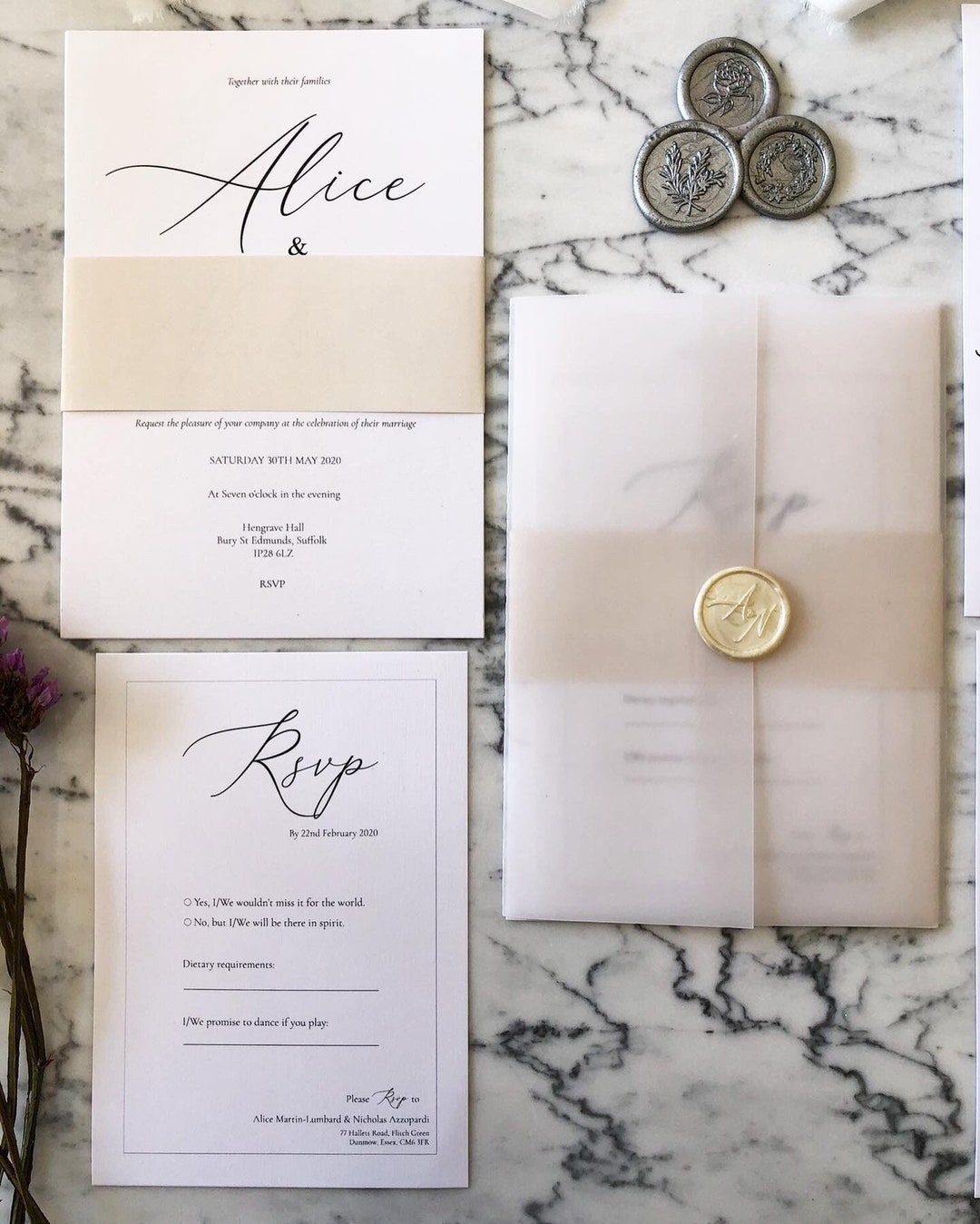 Elegant Vellum Wrap Wedding Invitation, Transparent Invite, Modern